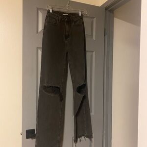 Distressed Black Women's Wide Leg MomoKrom Size 25 Jeans